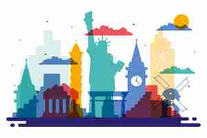 Free vector colorful landmarks skyline