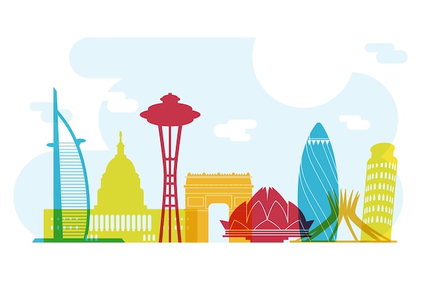 Free vector colorful landmarks skyline