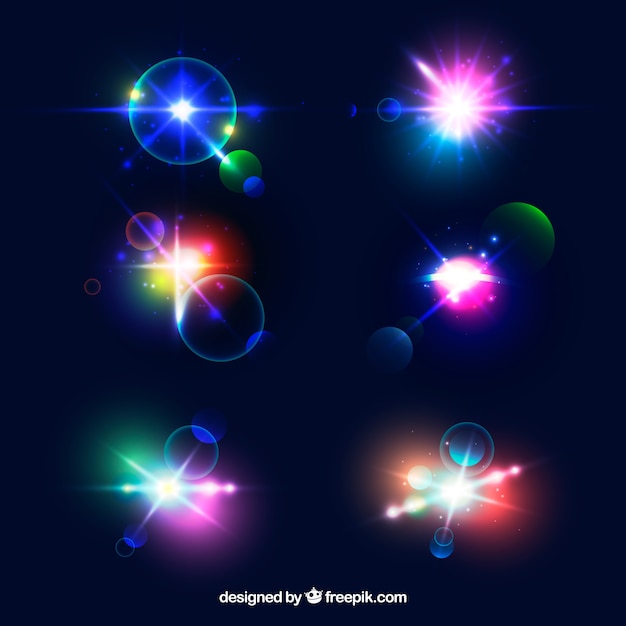 Free vector colorful lens flare collection