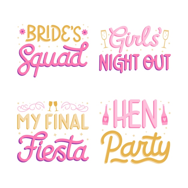 Free vector colorful lettering bachelorette party set