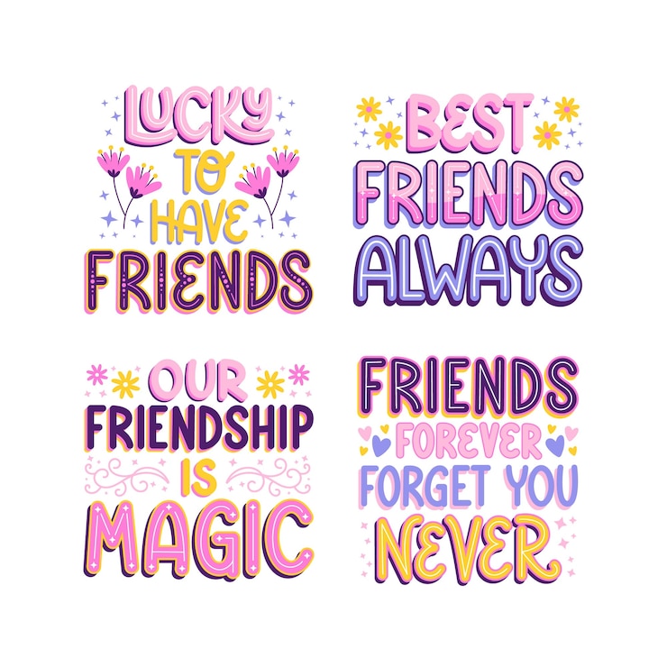 मुफ़्त वेक्टर colorful lettering best friends stickers set