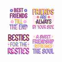 Free vector colorful lettering best friends stickers set