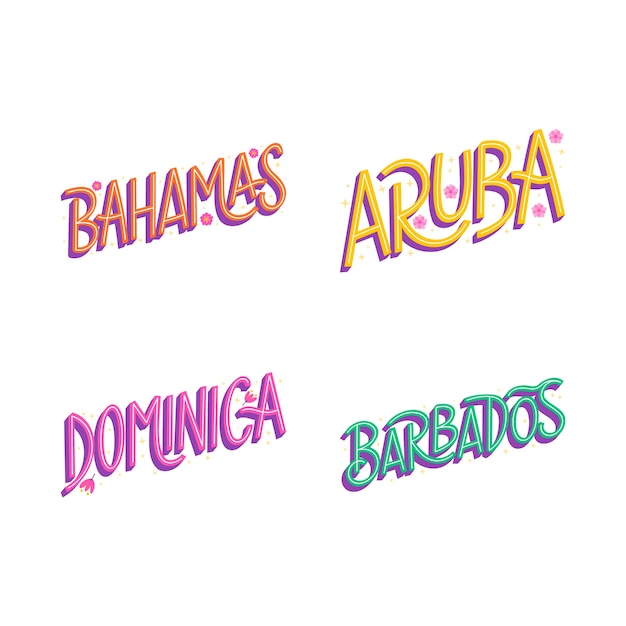 Colorful lettering caribbean location set