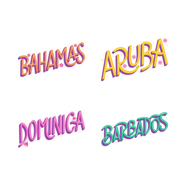 Colorful lettering caribbean location set