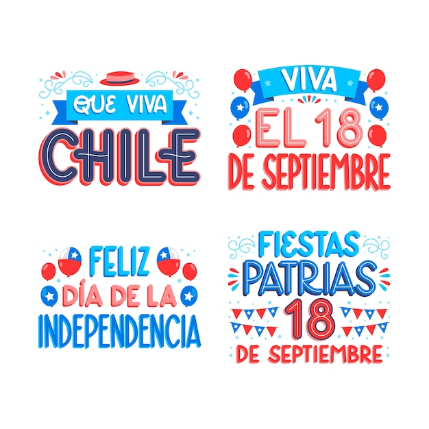 다채로운 레터링 칠레 축제 patrias 세트
