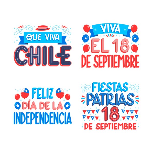 Colorful lettering chilean fiestas patrias set