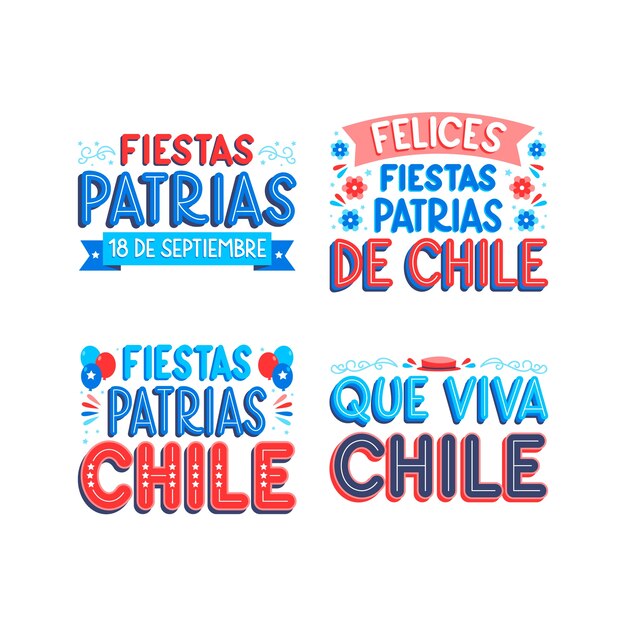 다채로운 레터링 칠레 축제 patrias 세트