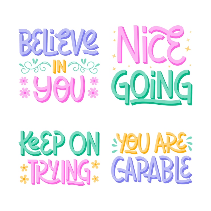 Free Vector colorful lettering encouraging phrases set