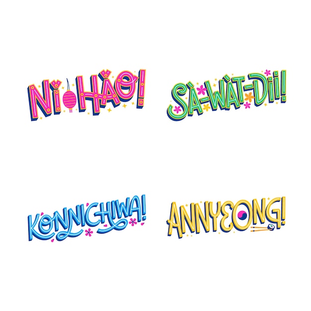 Colorful lettering greeting sticker set