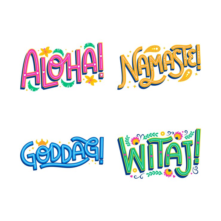 Free Vector colorful lettering greeting sticker set