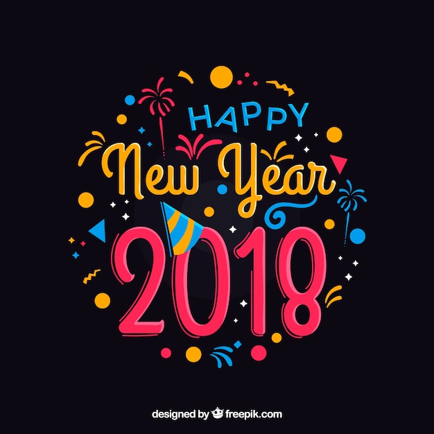 Colorful lettering happy new year 2018