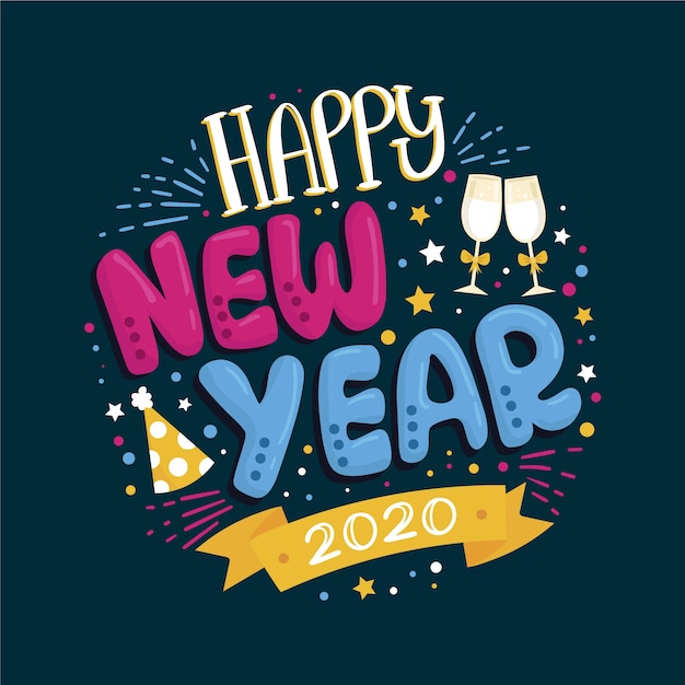 Vettore gratuito lettering colorato felice anno nuovo 2020