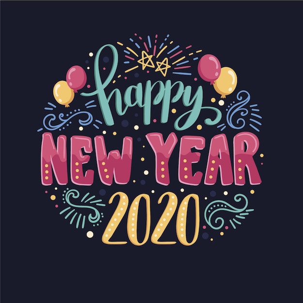 Free vector colorful lettering happy new year 2020