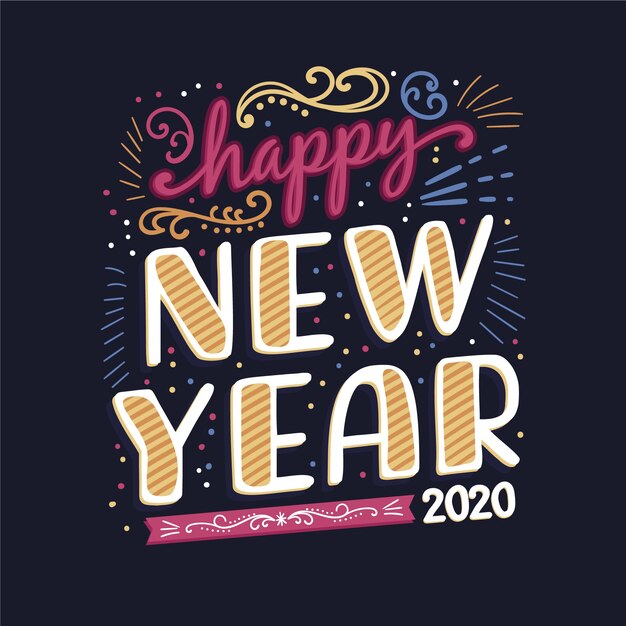 Colorful lettering happy new year 2020