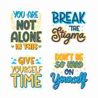 Free vector colorful lettering mental health stickers