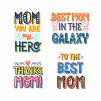 Free vector colorful lettering mothers day stickers collection