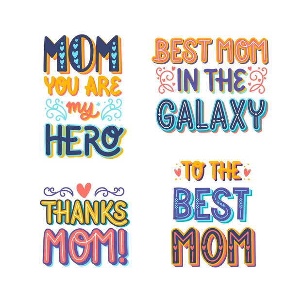 Colorful lettering mothers day stickers collection