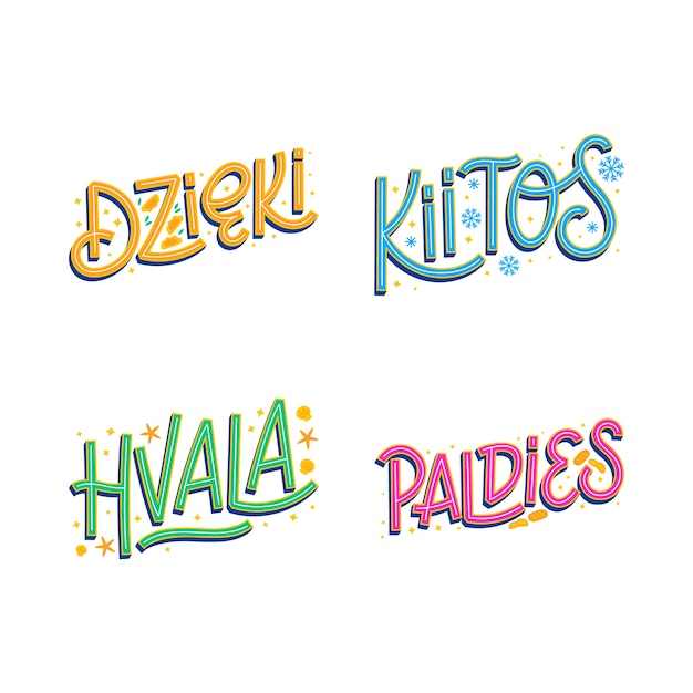 Colorful lettering thank you in multiple language set