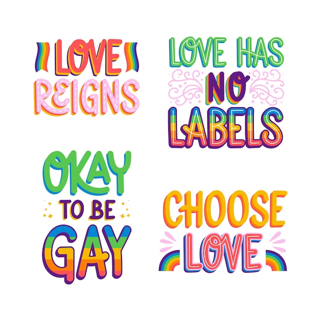 Free vector colorful lgbt lettering sticker set