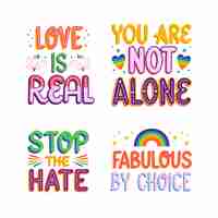 Free vector colorful lgbt lettering sticker set