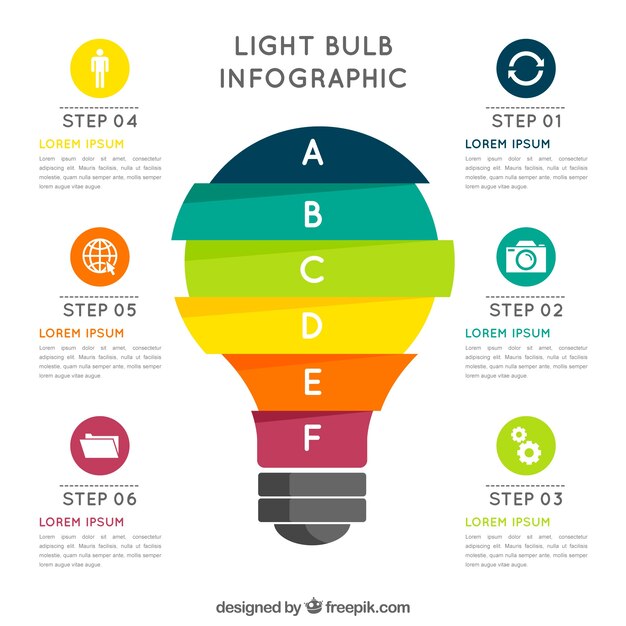 Красочная лампочка инфографика в плоском стиле