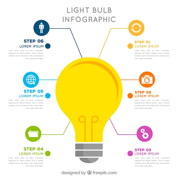 Colorful light bulb infographic in flat style