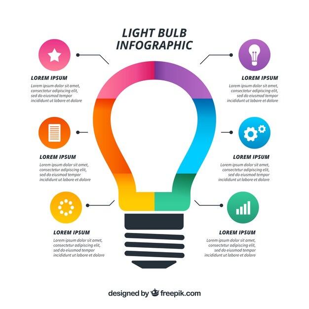 Colorful light bulb infographic in flat style