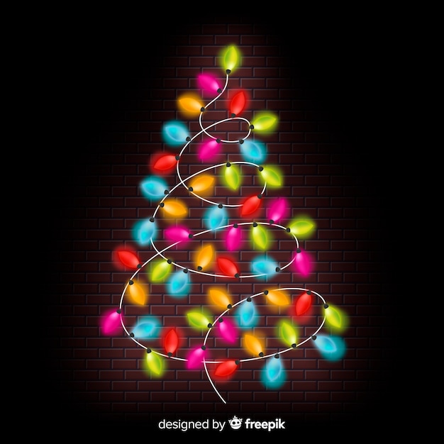 Colorful light garland christmas tree background