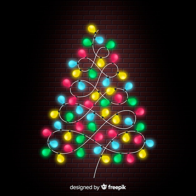 Free vector colorful light garland christmas tree background