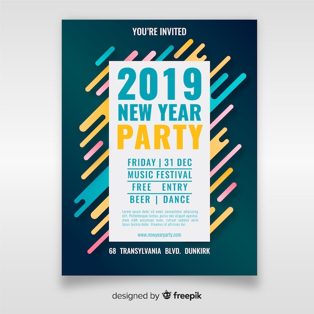 Free vector colorful lines new year poster template