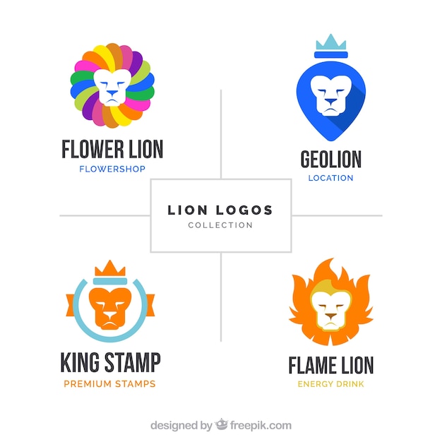 Бесплатное векторное изображение Красочные львиные логотипы