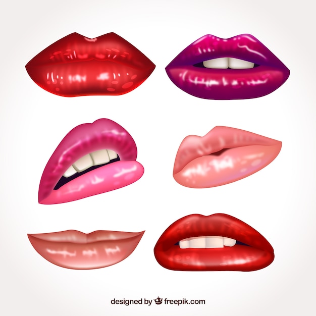 Бесплатное векторное изображение Красочная коллекция губ с реалистичным дизайном