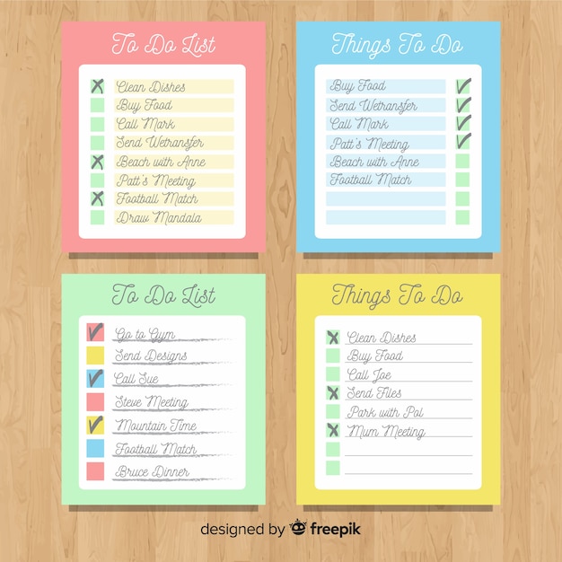 Free vector colorful to do list collection with flat design