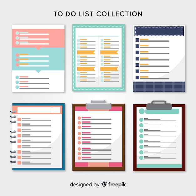 Free vector colorful to do list collection with flat design