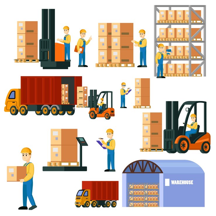 Free Vector colorful logistic warehouse set