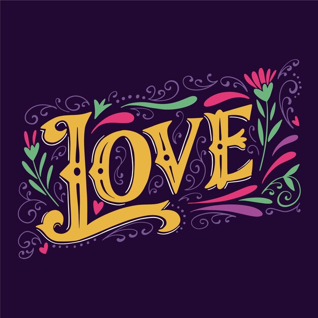 Colorful love lettering in vintage style