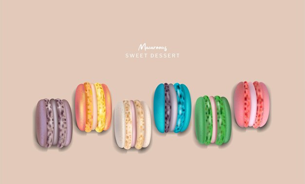 Colorful macaroons set Vector realistic. 3d detailed illustrations