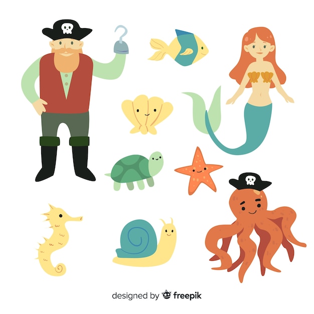 Free vector colorful marine life character collection