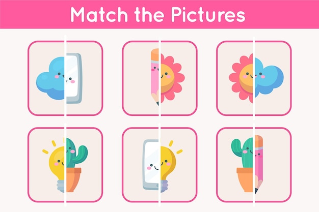 Free vector colorful match game with cute elements