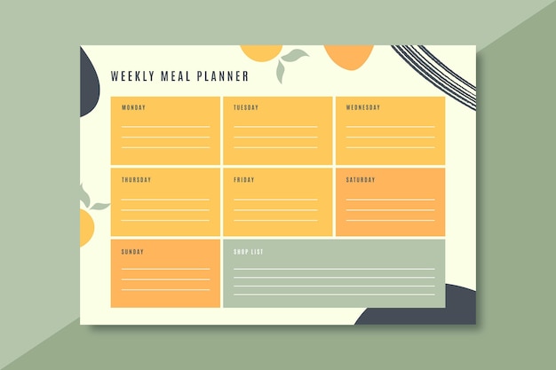 Free vector colorful meal planner template