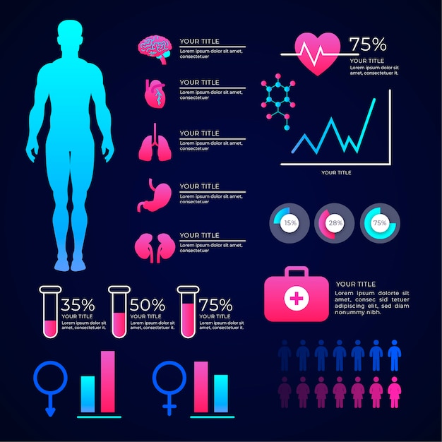 무료 벡터 다채로운 의료 infographic 팩