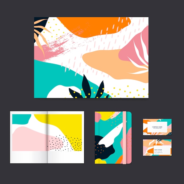 Colorful memphis design layout vector set