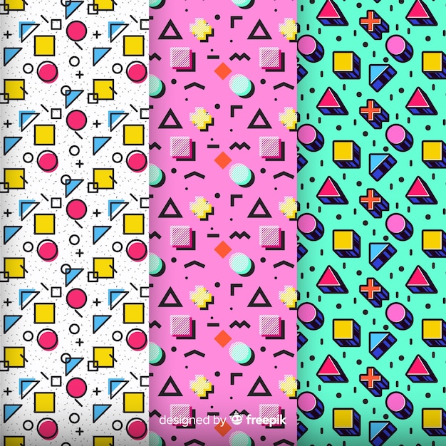 Free vector colorful memphis pattern collection