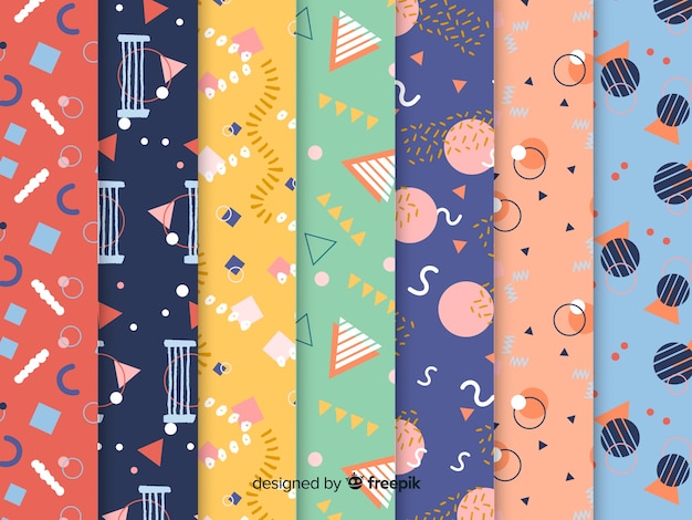 Free vector colorful memphis pattern collection