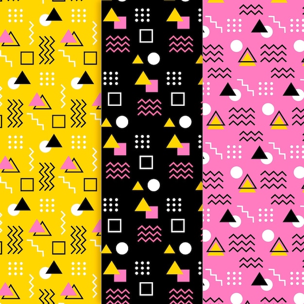 Colorful memphis pattern collection