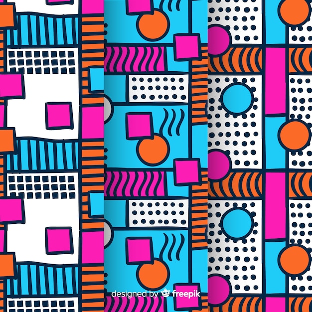 Free vector colorful memphis pattern pack