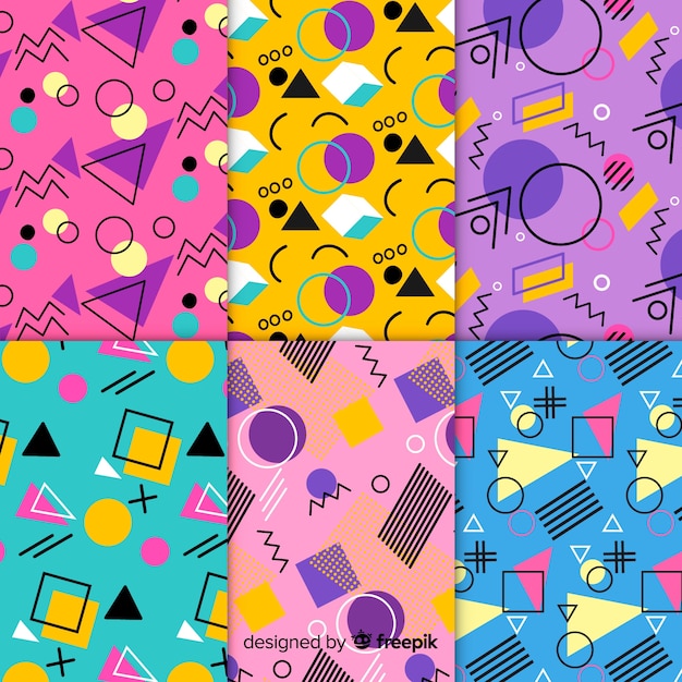 Free vector colorful memphis pattern set