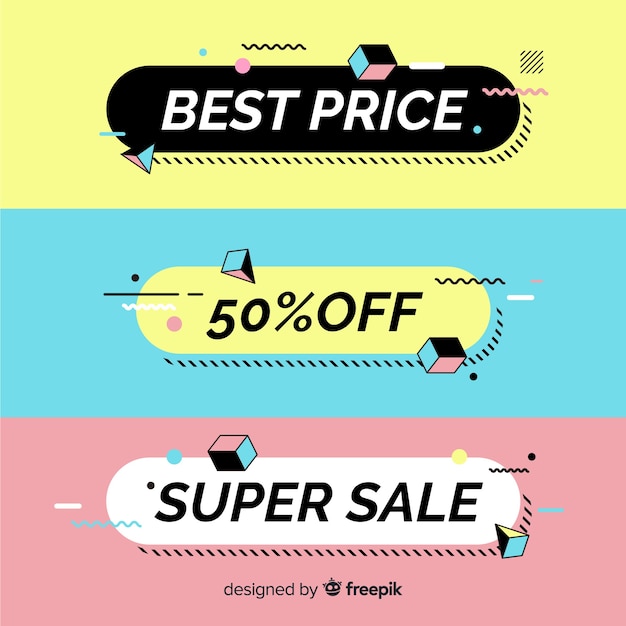 Free vector colorful memphis sale banner pack