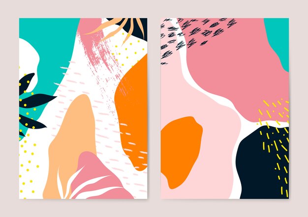 Colorful Memphis style cards vector set