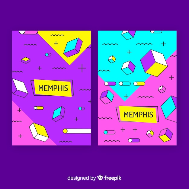 Free vector colorful memphis style cover collection